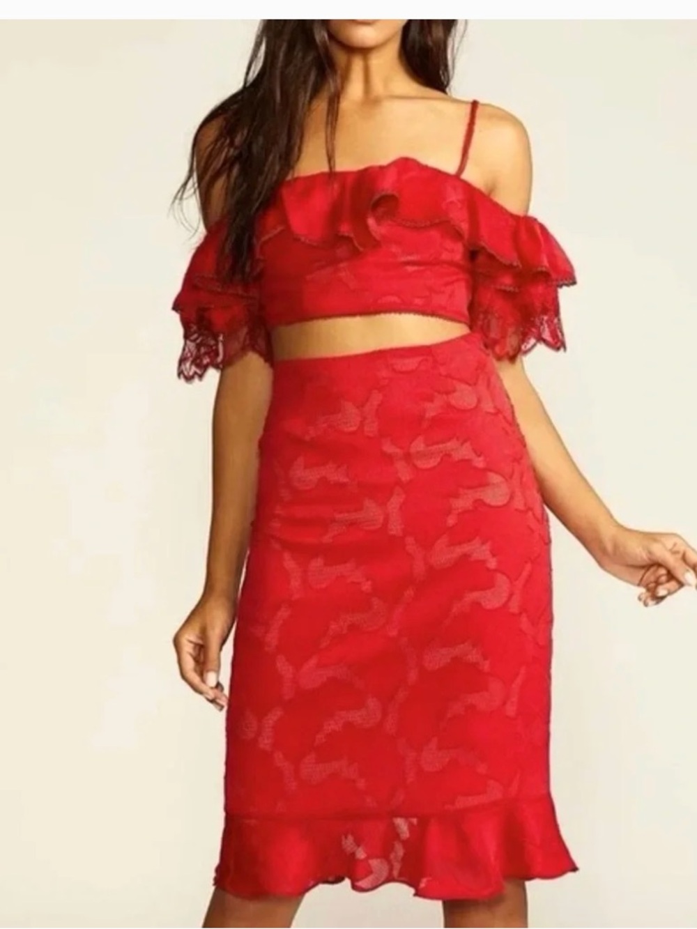 Free People Lace Ruffle Bardot crop top